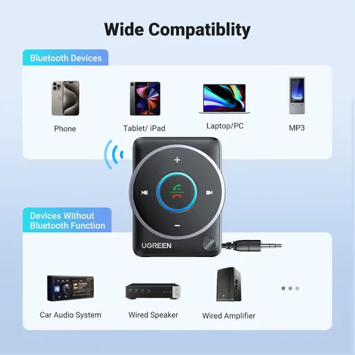 Miniatura 4 de UGREEN Adaptador auxiliar Bluetooth 5.4 para automóvil, [conexión mejorada y cancelación de ruido], receptor auxiliar Bluetooth con cable trenzado