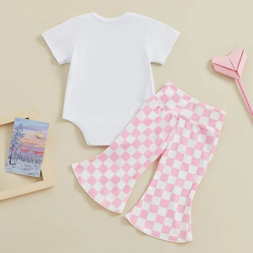Miniatura 102 de Sejardin Ropa de verano para bebé y niña, recién nacida, manga corta, con letras, mameluco elástico con diadema