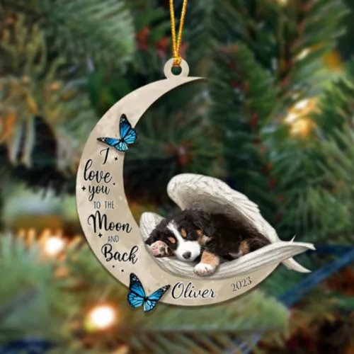 Miniatura 115 de Adorno colgante personalizado de ángel durmiendo en la luna, perro sabueso afgano, nombre personalizado, acrílico impreso en 2D plano – cumpleaños