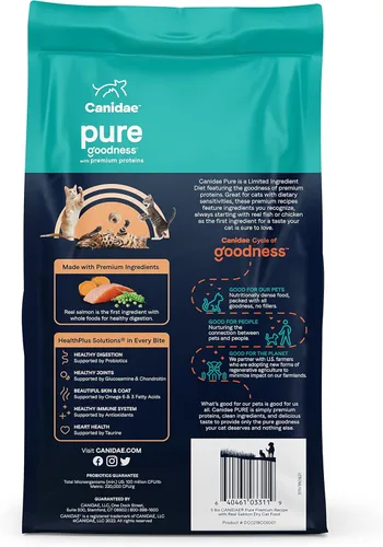 Miniatura 2 de CANIDAE Pure Limited Ingredients Paquete de comida seca prémium para gatos, recetas de salmón y atún de peso saludable, 5 libras (paquete de 2), sin