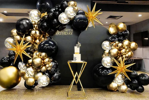 Miniatura 8 de FOTIOMRG - Kit de arco de guirnalda de globos negros y dorados, globos de confeti negro dorado de látex de 5/10/12/18 pulgadas para decoraciones