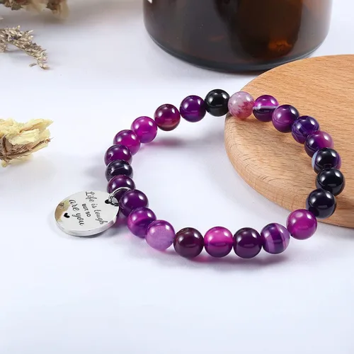 Miniatura 5 de Haoze Regalos para mujeres, cuentas de amatista, Life is Tough But So Are You, pulsera inspiradora Feel Better Get Well Soon, regalo para mujeres