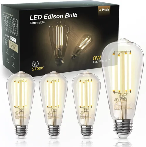 Miniatura 16 de TJOY Paquete de 4 bombillas LED Edison ámbar vintage, equivalente a 60 W, regulables, 8 W, 800 lúmenes, blanco suave de 2200 K, ST58, bombillas