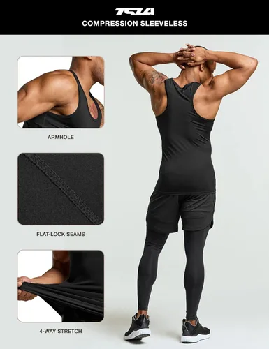 Miniatura 5 de TSLA Paquete de 1 o 3 camisetas sin mangas de compresión atlética para hombre capa base de entrenamiento para deportes frescos y secos