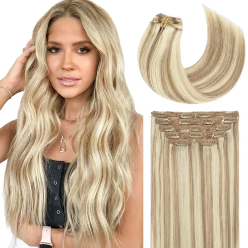 Miniatura 44 de Lacer Hair Glam - Extensiones de cabello humano con clip, sin costuras, color negro hueso, 4.33 oz, 7 unidades, 20 pulgadas, con clip de trama
