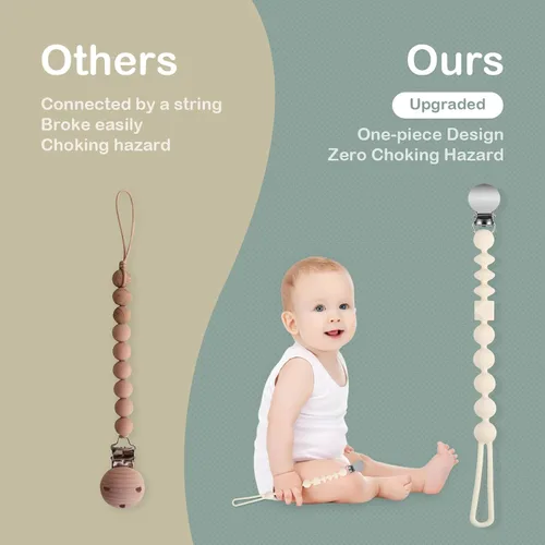 Miniatura 4 de MINMUNJIU Clips para sujetar chupetes de silicona para niños, paquete de 4 unidades, un solo trozo, clip suave y flexible para sujetar chupetes