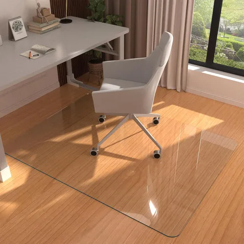 Miniatura 8 de Placoot Tapete de pana para silla de oficina, 35 x 55 pulgadas, color marrón claro, base de goma antideslizante para suelos duros, tapete