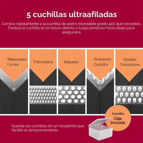 Miniatura 3 de Rebanador de mandolina V-Pro 5 Blade de Müeller, ajustable, colores blanco y gris