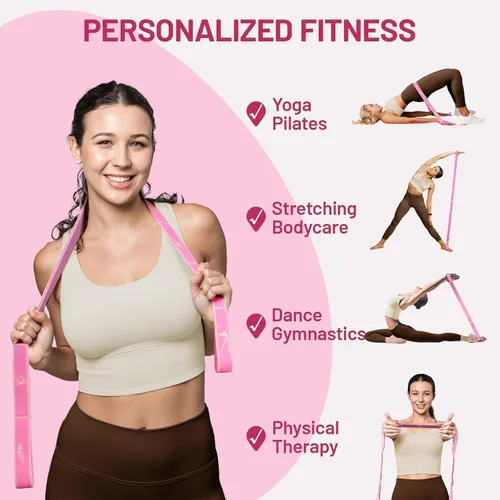 Miniatura 3 de Slim Panda Correa elástica, flexibilidad, bandas elásticas de baile, correa elástica de yoga con 9 bucles para terapia física, pilates, yoga, Rosa
