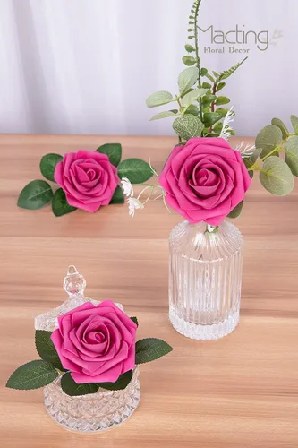 Miniatura 4 de MACTING 30 rosas de flores artificiales, flores falsas de tacto real con tallos, rosas de espuma para ramo de boda, fiesta, centros de mesa, baby