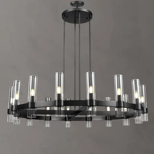 Miniatura 11 de Candelabro de 12 Luces de Latón Redondo 36" Candelabros de Rueda de Vagón de 91 cm para Fijo de Iluminación de Comedor Tubo de Vidrio Transparente