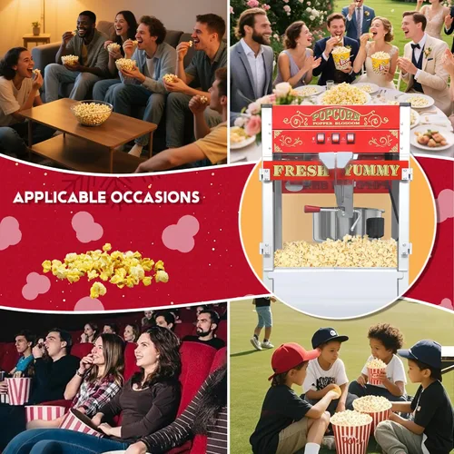 Miniatura 7 de Máquina comercial de palomitas de maíz de 20 onzas con carrito - 100 tazas, hervidor de acero inoxidable, luz de calentamiento - Palomitero portátil