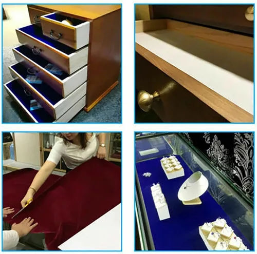 Miniatura 7 de Queenbox Tela de terciopelo adhesiva de 7.8 x 57 pulgadas para caja de joyería, parche de franela sólido adhesivo en la parte trasera multiusos