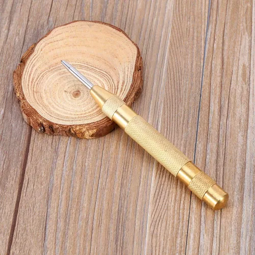 Herramienta de perforación central semiautomática, cuerpo de latón con resorte, punzón central con punta Hss para vidrio, metal y madera
