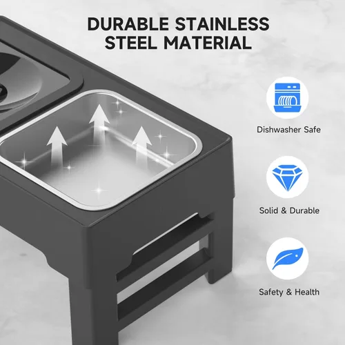 Miniatura 5 de Cuencos elevados para perros ELS PET, cuencos ajustables elevados para perros con cuenco de agua para perros sin derrames y comedero de acero