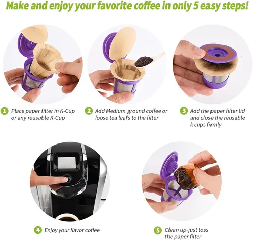 Miniatura 5 de Filtros de papel K Cup sin blanquear con tapa, se adapta a cápsulas reutilizables Keurig 1.0 y 2.0