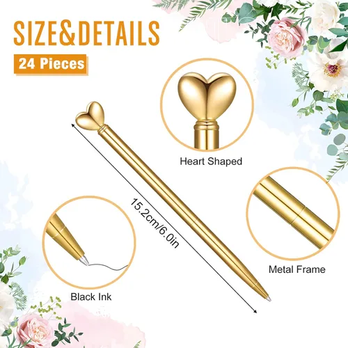 Miniatura 2 de Thenshop 24 piezas de bolígrafos con forma de corazón retráctiles de metal, lindos bolígrafos de 1.0 mm, tinta negra, bolígrafos de bola