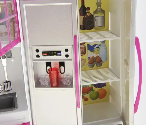 Miniatura 2 de PowerTRC Juego de juguetes de cocina para muñecas, mini juguete moderno de cocina, juego de accesorios con luz y sonido realistas para niños