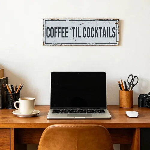 Miniatura 6 de Funny Coffee Signs for Kitchen Decor, Rustic Coffee Til Cocktails Canvas Wall Art for Home Bar Cart Station, 6x17" Framed