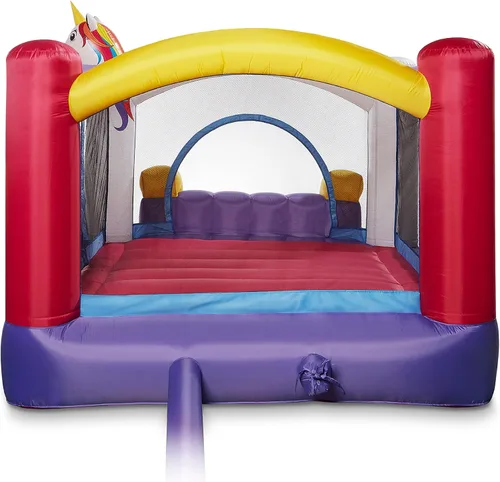 Miniatura 5 de Cloud 9 Casa inflable de rebote y soplador, gorila con temática de unicornio para niños con tobogán, incluye estacas y parches de reparación