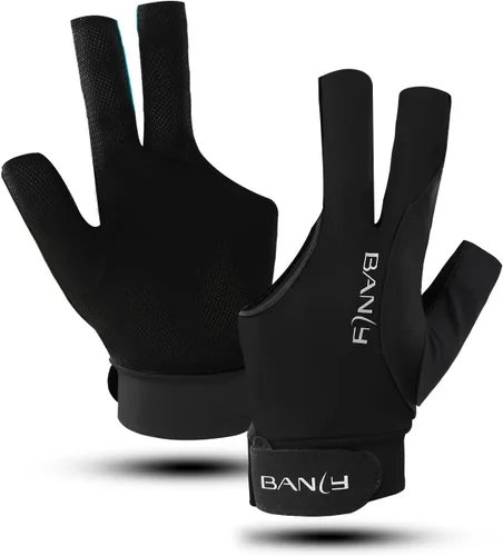 Banly Guantes de billar para billar que se adaptan a la mano izquierda, 3 dedos, guante deportivo de billar pequeño, para jugadores de billar,