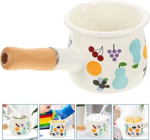 Miniatura 6 de Olla de leche esmaltada de 16.9 fl oz, mini cacerola antiadherente, calentador de mantequilla con mango de madera pequeños utensilios de cocina