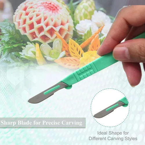 Miniatura 8 de Cuchillas desechables para bisturí #10 hechas de acero inoxidable templado, caja de 10 cuchillos estériles para bisturí con mango de plástico