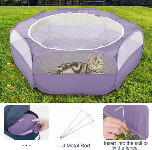 Miniatura 5 de Pawaboo Corralito para Animales Pequeños, Carpa de Jaula Impermeable para Mascotas Pequeñas con Cubierta con Cremallera, Cerca Portátil para Patio