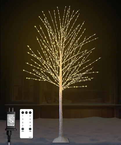 Miniatura 10 de Árbol de abedul iluminado de 4 pies con 400 luces LED de color blanco cálido, 8 modos, temporizador remoto de árbol de Navidad, árbol de Navidad