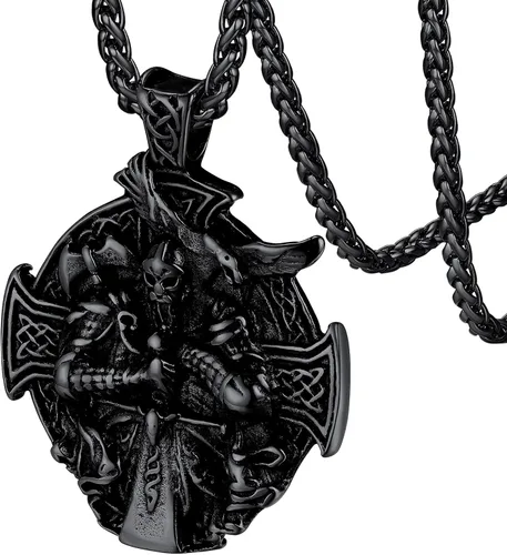 FaithHeart Collar vikingo para hombre, acero inoxidable, mitología nórdica, lanza vikingaamuleto de Odín