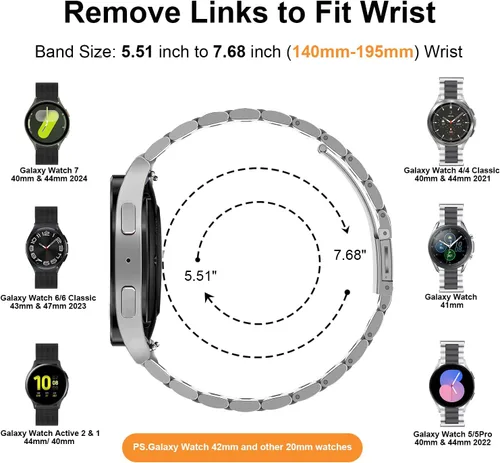 Miniatura 2 de valkit Paquete de 2 correas para Galaxy Watch 7 6 5 4 FE Pro Classic 43/47/45/40/44/42/1.811 in, sin brecha, elegantes pulseras casuales de acero