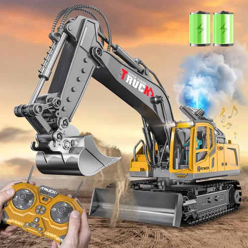 Miniatura 2 de Juguete de construcción de excavadora de control remoto de 17 canales para niños, juguete de excavadora RC de 2400 mAh con pala de metal, aerosol