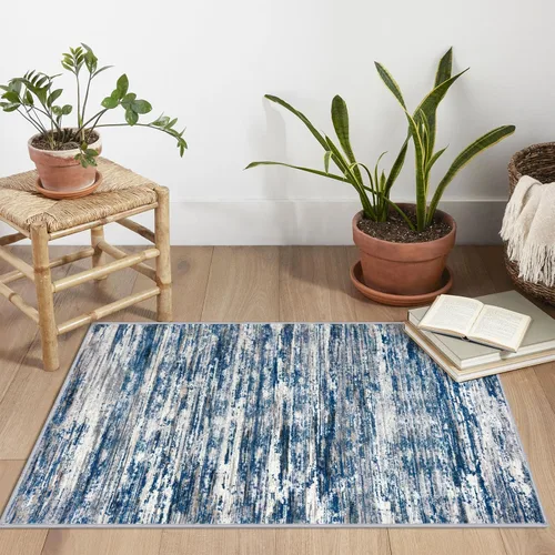 Miniatura 3 de SIILOOM 2 x 3 Alfombra moderna y abstracta para entrada, alfombra neutra azul marino gris multicolor súper suave de área pequeña, alfombras lavables