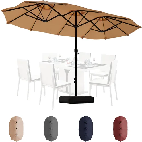 Miniatura 14 de Shintenchi Sombrilla de patio grande de 16 pies con base, sombrilla rectangular de doble cara para exteriores, sombrilla de mercado con manivela