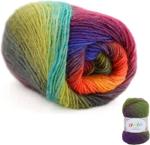 Miniatura 26 de Hilo de lana golo para tejer 200 yardas, hilo Cachemire multicolor arcoíris