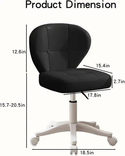 Miniatura 2 de Silla pequeña de oficina con soporte lumbar, silla de escritorio giratoria sin brazos de piel sintética de altura ajustable, silla compacta con Negro