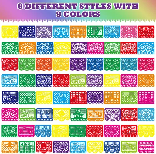 Miniatura 2 de Kinlop 20 pancartas de fiesta mexicana de 15 pies para fiesta de papel picado a granel Cinco de Mayo, banderas de Día de los Muertos Día