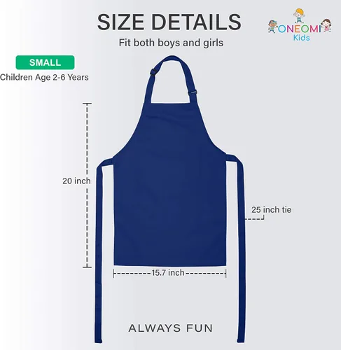 Miniatura 2 de Delantal para niños, pequeño, 100% algodón con una correa ajustable para adaptarse a todas las edades Azul