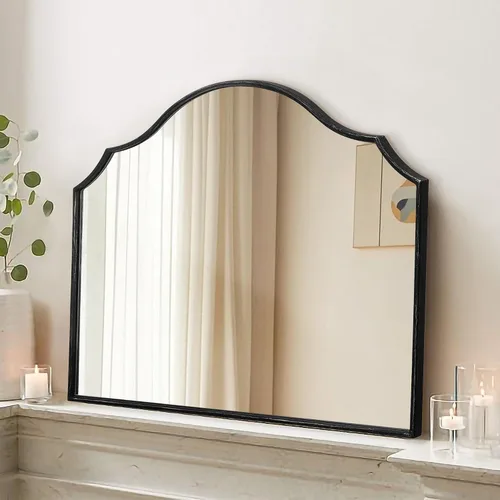 Besdomus Espejo arqueado festoneado negro: espejo de pared moderno de 32 x 24 pulgadas, espejos de repisa minimalista para tocador, dormitorio,