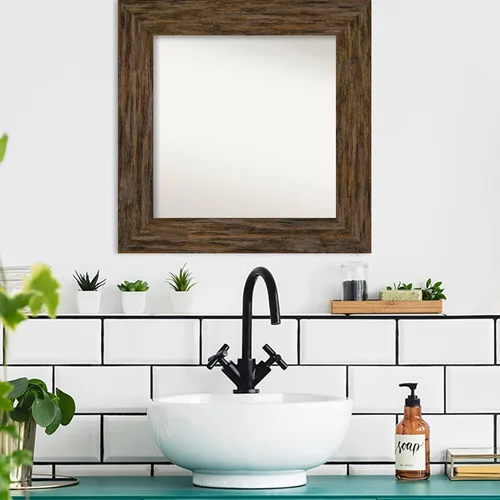 Miniatura 4 de Amanti Art Espejo personalizado, espejo de baño marrón Fencepost, espejo de pared o espejo de tocador de baño sobre el fregadero (27 x 27 pulgadas)