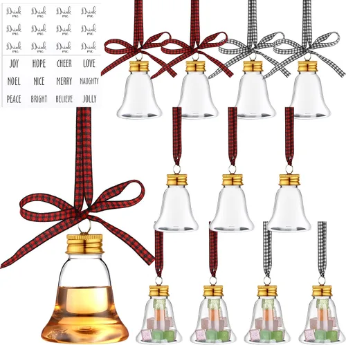 Miniatura 13 de Kajaia 12 bolas de alcohol de Navidad, adornos de árbol rellenables de Navidad con calcomanías de cinta de cuadros de búfalo, adornos de plástico