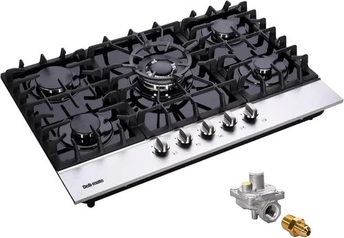 Cocina de gas de 30 pulgadas, estufa de gas de vidrio templado incorporada de 5 quemadores, estufa de gas convertible GLPG/NG, encimera de gas de