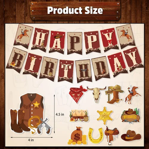 Miniatura 3 de Decoraciones de fiesta de cumpleaños de vaquero occidental, 29 piezas de decoración de fiesta temática de vaquero, remolinos colgantes, serpentinas