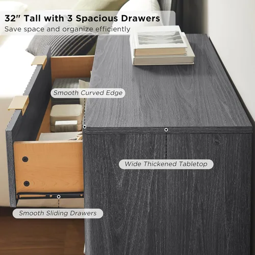 Miniatura 5 de T4TREAM Cómoda acanalada de 3 cajones, cómoda moderna de 32 pulgadas de alto, diseño de perfil curvo, organizador de cajones de madera para Aliso