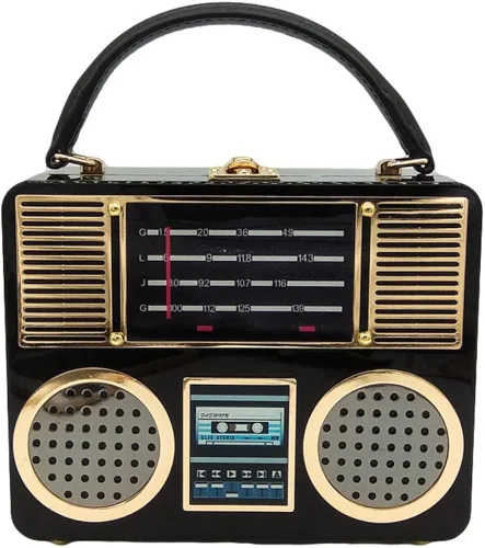 Estuche rígido vintage de acrílico para radio bolso de mano para mujer bolso cruzado de hombro Negro -