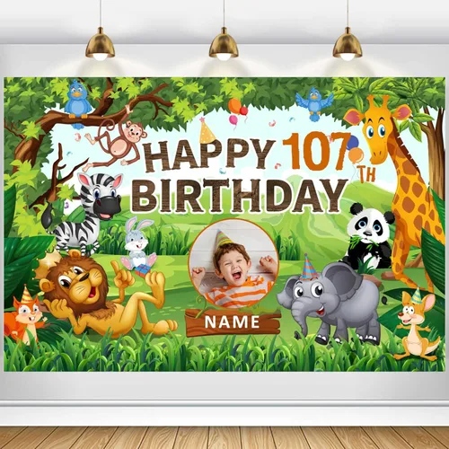 Miniatura 23 de Cartel personalizado de decoración de cumpleaños número 107 con temática de castillo y princesa, pancarta de tela personalizada para suministros