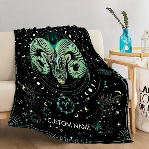 Miniatura 2 de Cuatom - Manta de Aries Regalos de manta de constelación personalizada Manta de franela decorativa de astrología Regalos personalizados manta
