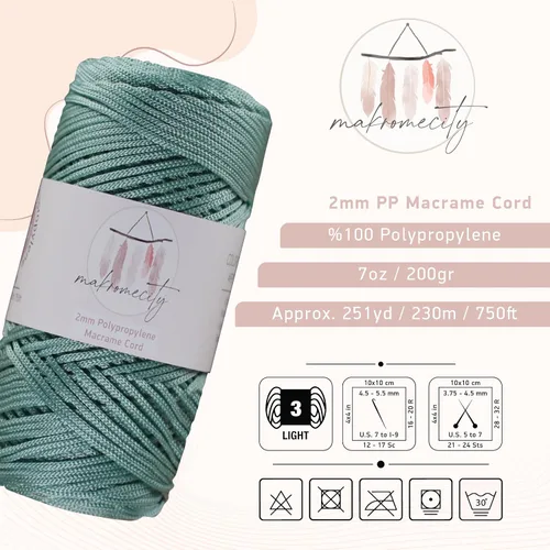 Miniatura 2 de Makromecity, Cordón de macramé de poliéster 2 mm x 750 pies (229 m) Cordón de macramé de polipropileno de 2 mm para arte y manualidades de macramé