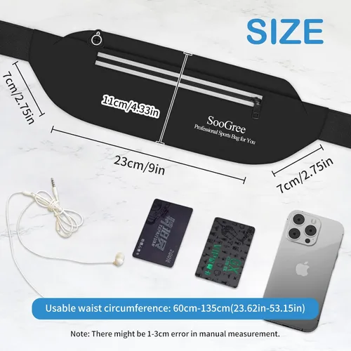 Miniatura 2 de SooGree Riñonera para correr para hombres y mujeres, ligera, impermeable, bolsa para correr, bolsa de almacenamiento reflectante nocturna para Negro