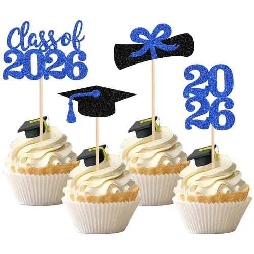 Miniatura 18 de 36 piezas con purpurina 2026 temática de graduación 2026 para cupcakes, diploma de clase de 2026, para graduación de 2026, suministros de decoración